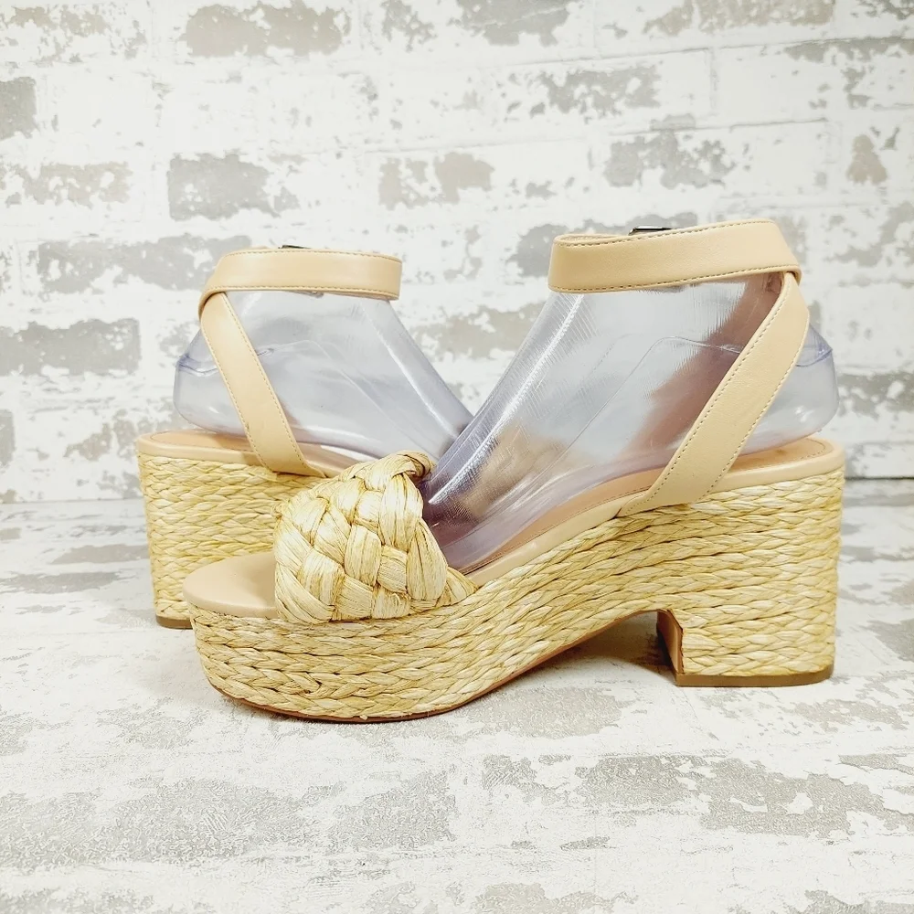 NEW Marc Fisher Steel Jute Raffia Buckle Ankle Strap Summer Sandals H757